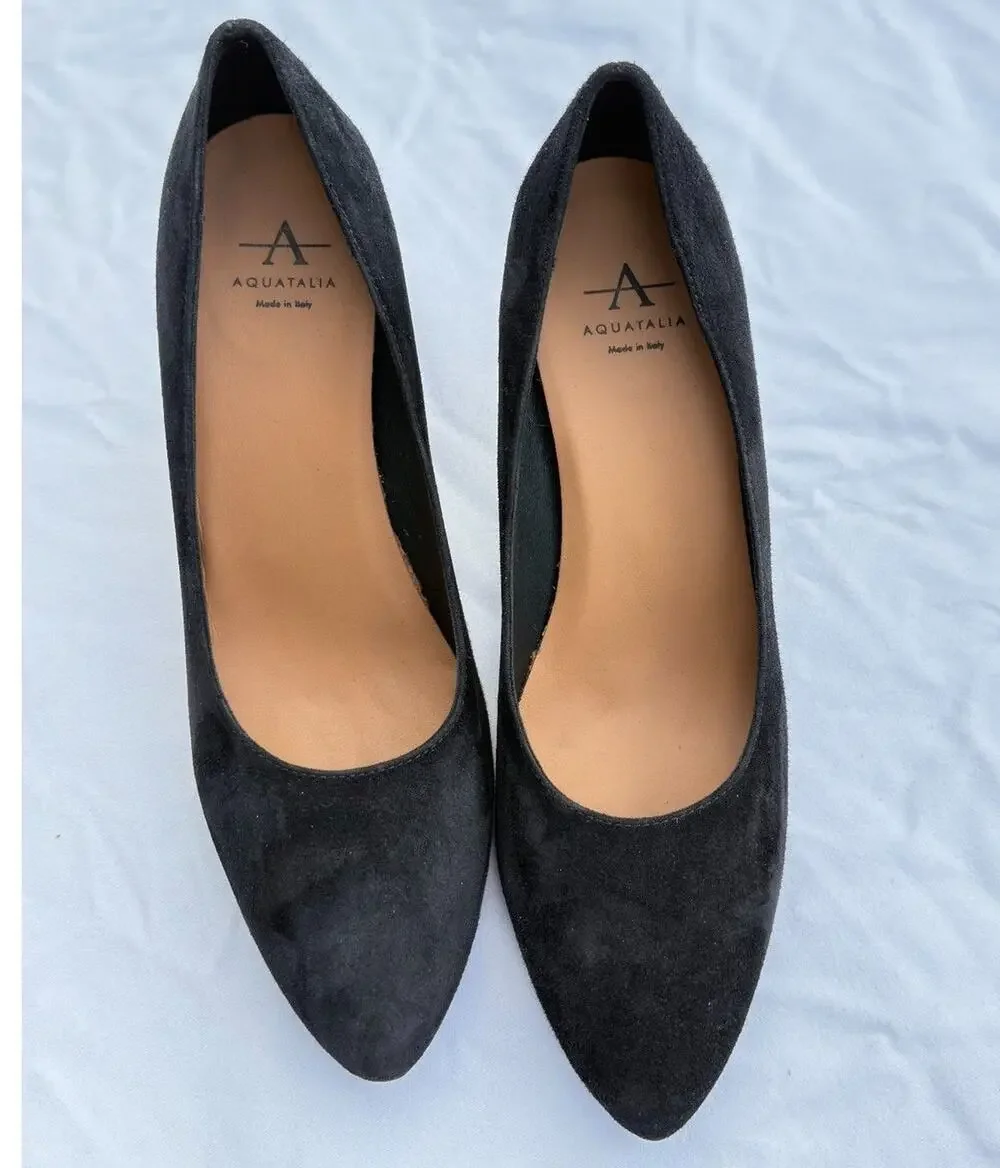 Aquatalia Posie Black Suese Weatherproof Wedge Pump Size 5